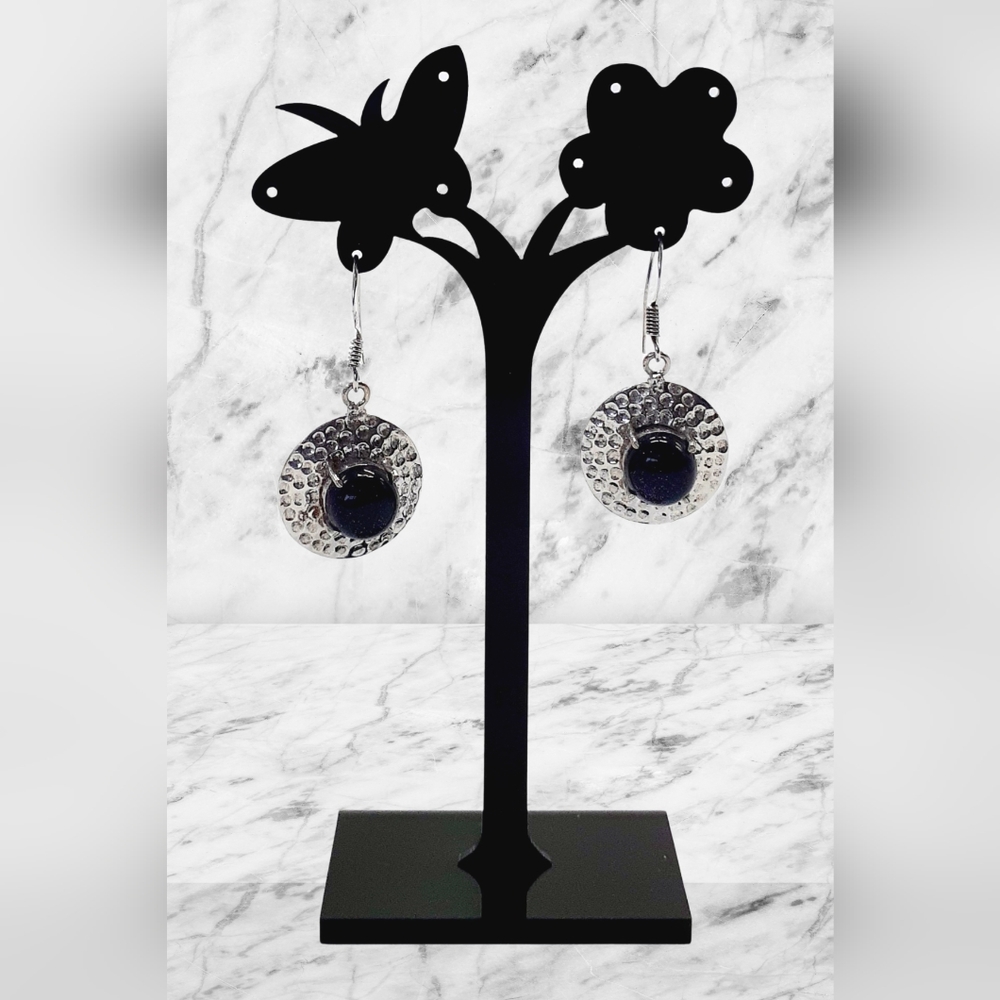 925 Sterling Silver and Blue Sunstone Goldstone Earrings